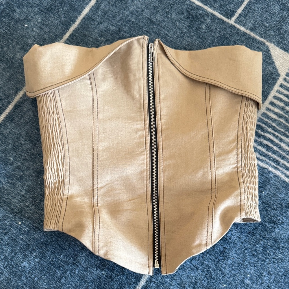 zara topstitched linen-blend corset top